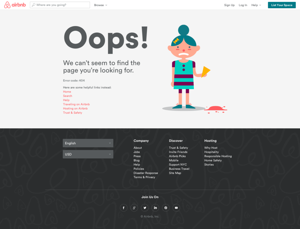 Airbnb 404 error page